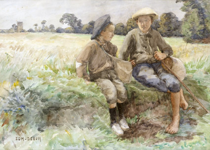 Les enfants à Carolles - aquarelle - Coll espace musée Charles Léandre