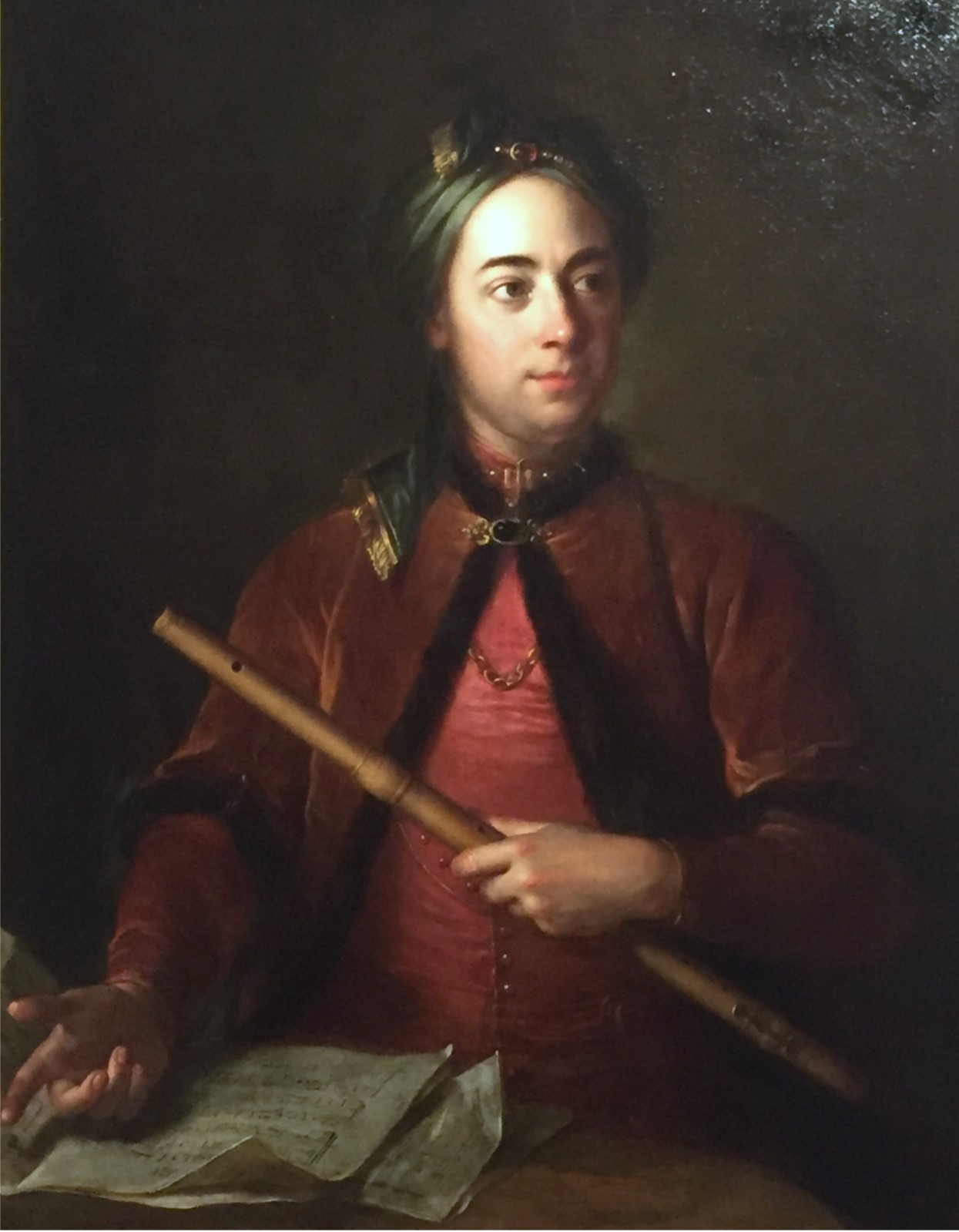 Ce "Portrait de flûtiste vêtu à l'oriental" (1747) du peintre Pierre Le Sueur fait partie de la collection du Musée des Instruments à vent de La Couture-Boussey.