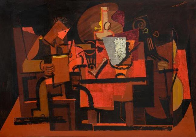 tableau "Le liseur sous la lampe", de Louis Marcoussis, 1937